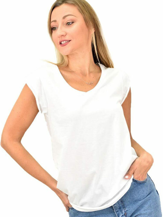 First Woman Damen Sommerliches Crop Top Baumwolle Kurzärmelig mit V-Ausschnitt Beige