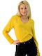 First Woman Women's Blouse Cotton Long Sleeve with V Neckline Yellow