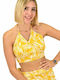 First Woman Women's Summer Crop Top with Straps Floral Yellow