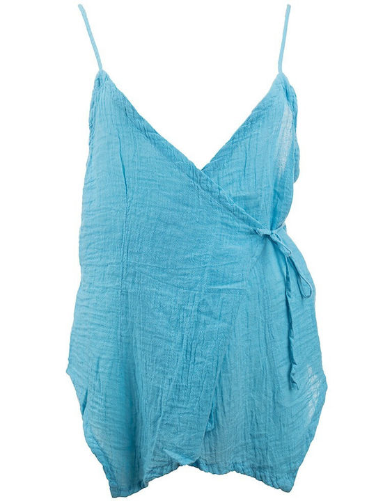 FantazyStores Women's Summer Blouse with Straps Blue