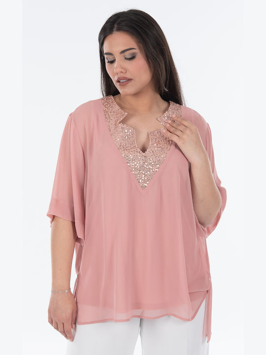 Siderati Women's Summer Blouse Short Sleeve Pink