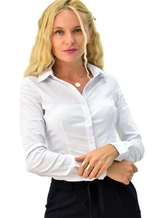 Langärmelig Damen Hemd Weiß Monochrom