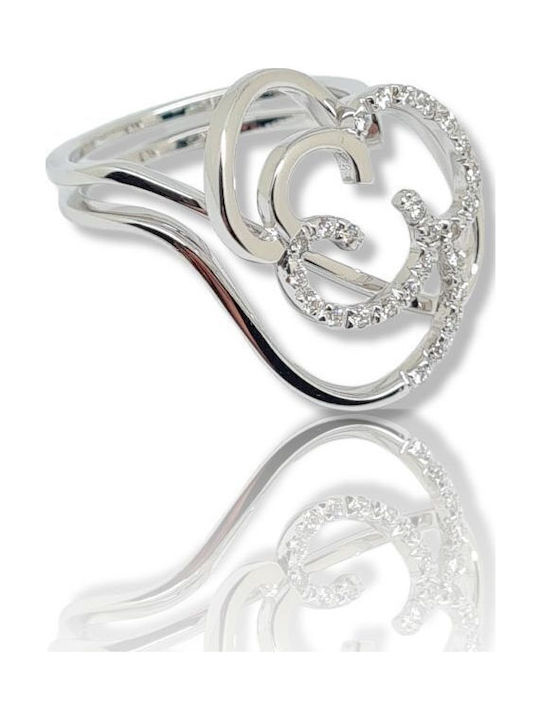 Mentzos Ring with Diamond made of White gold 18K