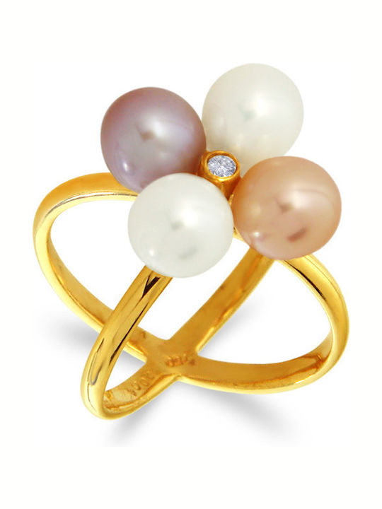 Margaritari Damen Ring mit Perlen & Diamant aus Gold 18K