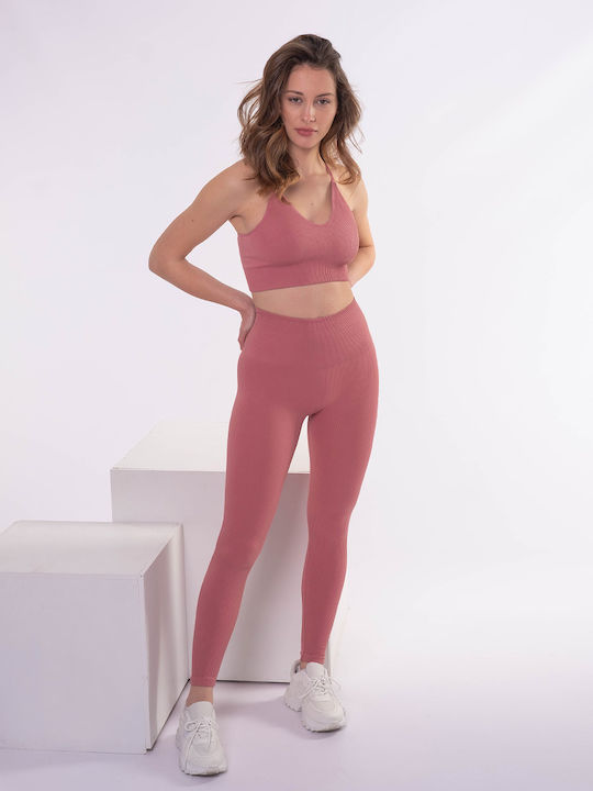Women's Long Training Legging High Waisted & Push Up Pink