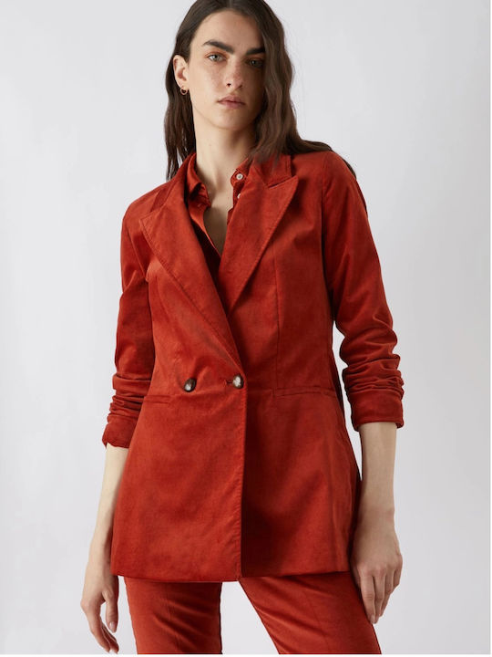 Marella Women's Velvet Double Breasted Blazer Orange