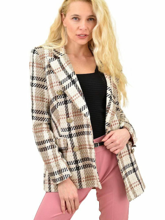 Potre Long Women's Double Breasted Blazer Beige