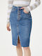 Denim Pencil High-waisted Midi Skirt Blue