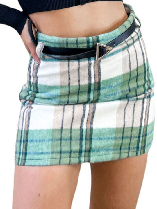 Chica High Waist Mini Skirt Checked in Green color