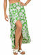 First Woman High Waist Women's Maxi Croise Skirt Floral Green