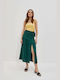 Make your image Linen Maxi Skirt Floral in Green color