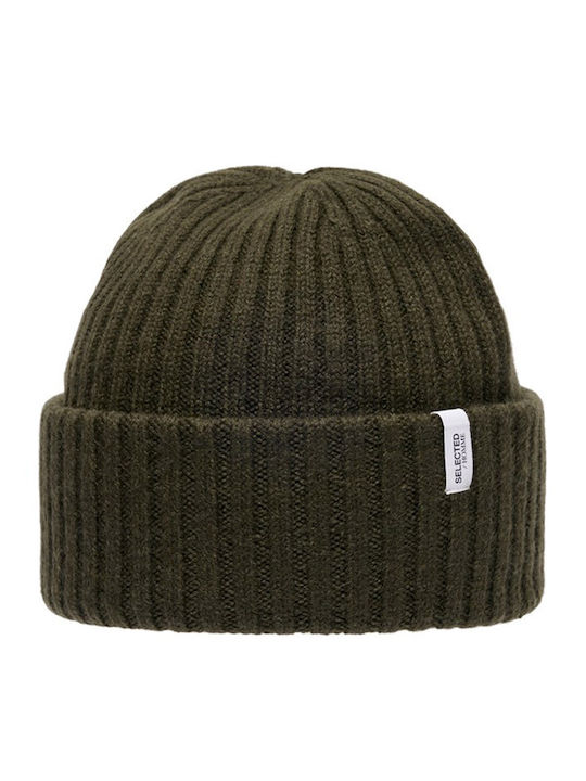 Beanie Männer Beanie mit Rippstrick in Khaki Farbe