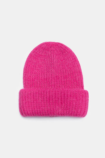 Beanie Unisex Beanie mit Rippstrick in Fuchsie Farbe