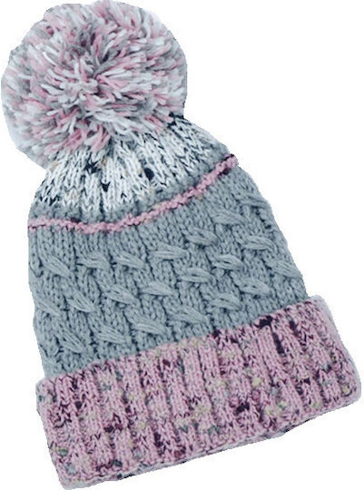 Pom Pom Beanie Beanie Knitted in Gray color