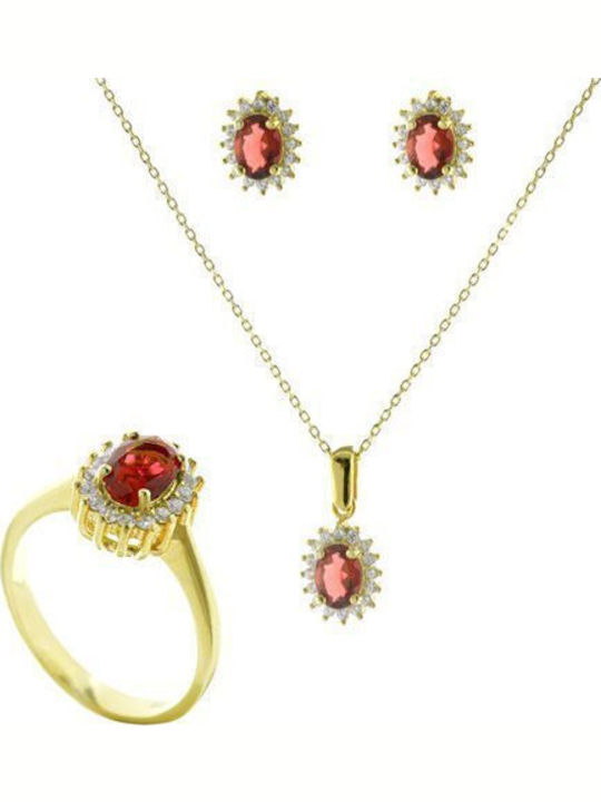 Paraxenies Set with Necklace , Earrings & Ring from Silver Gold Plated with Stones