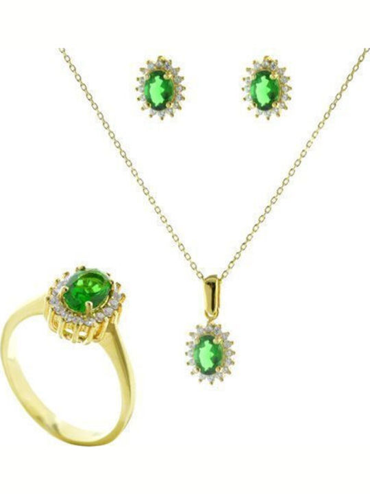 Paraxenies Set with Necklace , Earrings & Ring from Silver Gold Plated with Stones