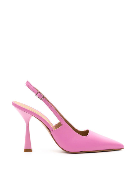 Philippe Lang Leather Pointed Toe Pink Heels with Strap