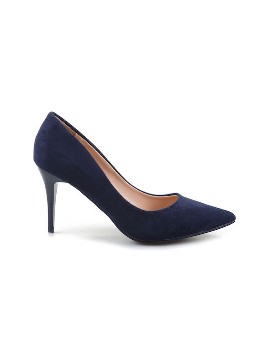 Fshoes Suede Pointed Toe Navy Blue Heels