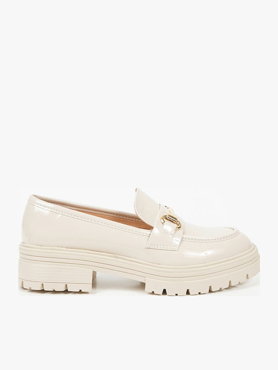 Patent Leather Women's Loafers in Beige Color