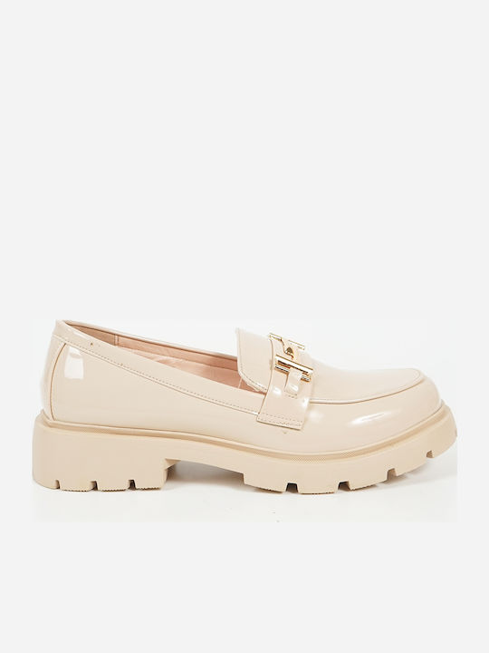 Patent Leather Women's Loafers in Beige Color