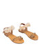 Leder Flache Sandalen für Damen in Beige Farbe