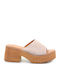 Suede Mules με Χοντρό Ψηλό Τακούνι σε Μπεζ Χρώμα