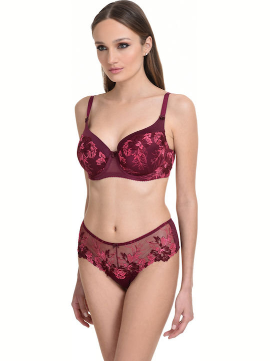 Miss Rosy Δαντελένιο Σετ Εσωρούχων Σουτιέν με Boxer Μπορντό