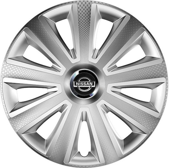 Versaco Auto Radkappen Set Aviator Carbon RC mit Marke Nissan 4Stück 15" Silber/Silber