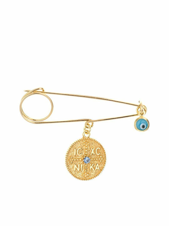 Paraxenies Child Safety Pin made of Gold Plated Silver with Constantinato