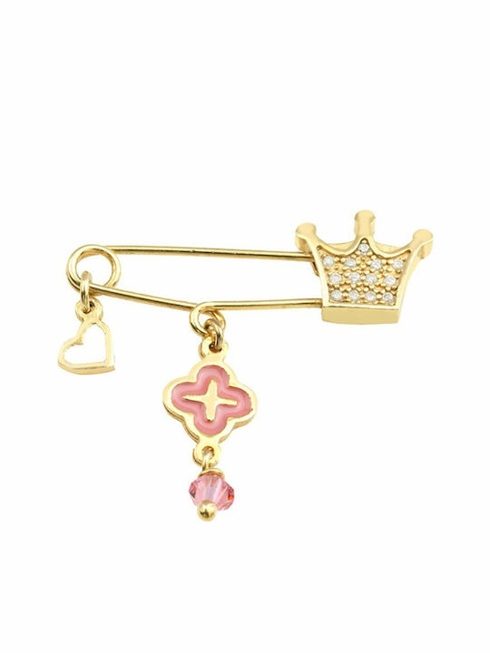 Paraxenies Child Safety Pin made of Gold Plated Silver with Cross for Girl