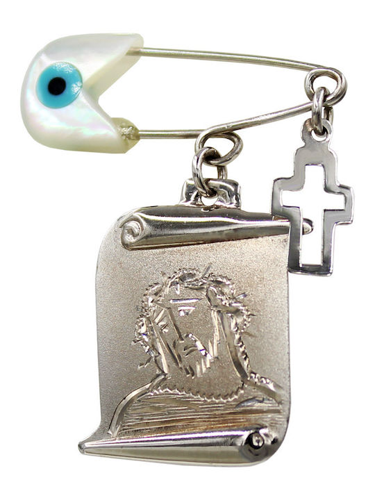 Roloi Kaliamanis Child Safety Pin made of White Gold 14K with Cross