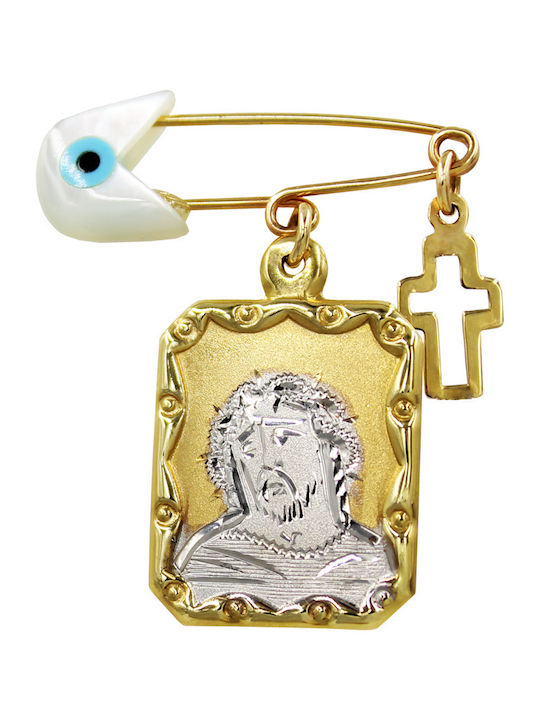 Roloi Kaliamanis Child Safety Pin made of Gold and White Gold 14K with Cross
