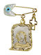 Roloi Kaliamanis Child Safety Pin made of Gold and White Gold 14K with Cross