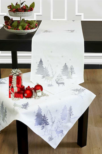 Ilis Home Christmas Tablecloth Runner Fabric White L85xW85cm.