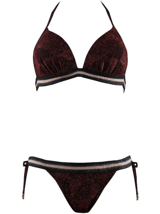 G Secret Padded Bikini Set Triangle Top & Slip Bottom with Laces Burgundy