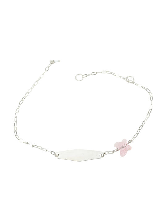 Kosmima Shop Kids White Gold ID Bracelet 9K with Butterfly for Girl