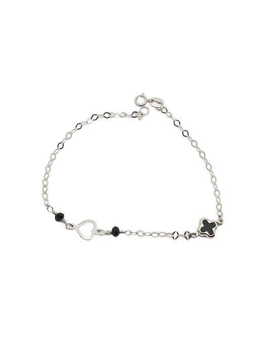 Mentzos Kids White Gold Chain Bracelet 9K with Stone for Girl