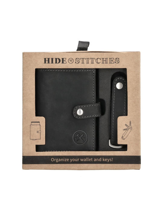 Hide & Stitches Δερμάτινο Ανδρικό Πορτοφόλι Καρτών Μαύρο