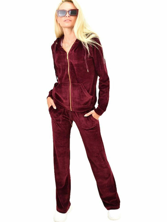 First Woman Set Women's Sweatpants Burgundy Velvet