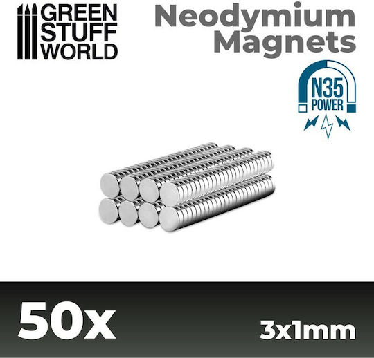 Green Stuff World Neodymium Magnet with Traction Force 0.09kg N35 L3xW3mm 50pcs