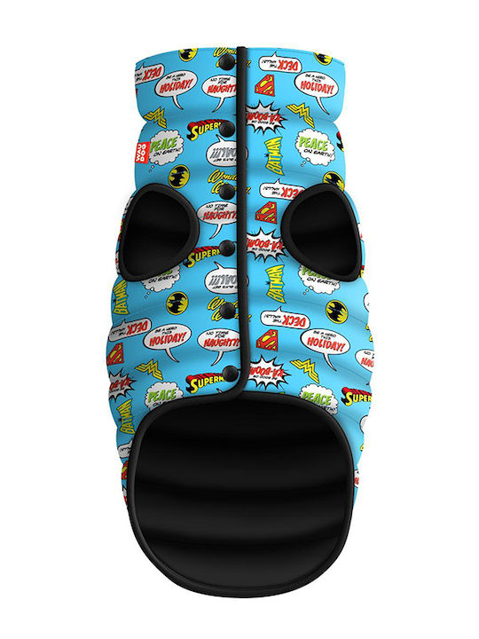 WauDog Justice League Hundemantel Wasserdicht Blau mit Rückenlänge 30 cm.