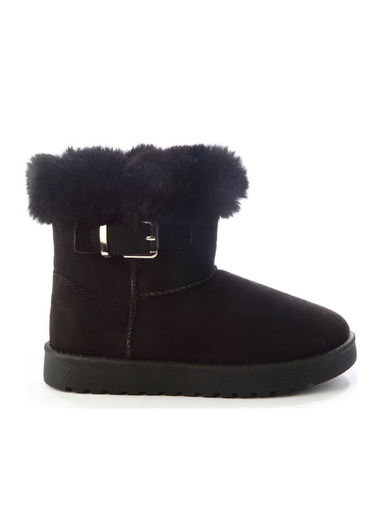 Suede Kids Boots with Zipper Black