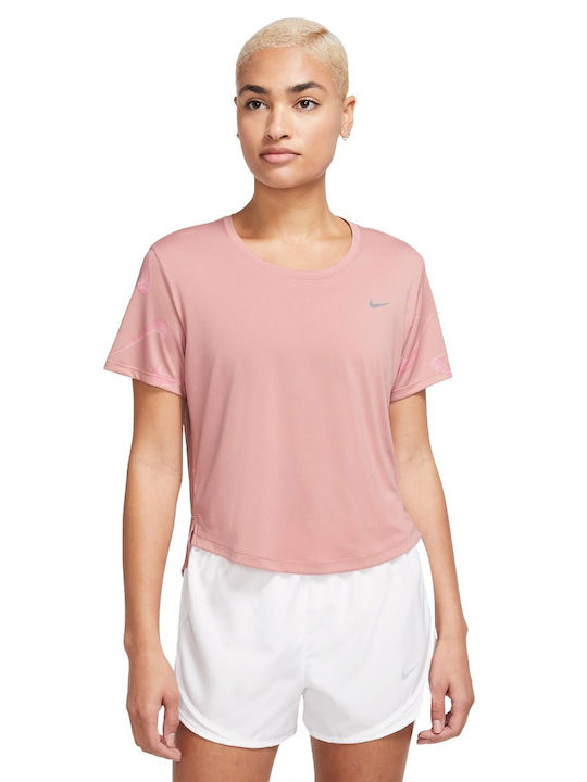 Nike Γυναικείο Αθλητικό Crop T-shirt Dri-Fit Ροζ