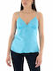 Twenty 29 Women's Summer Blouse Satin with Straps & V Neckline Light Blue