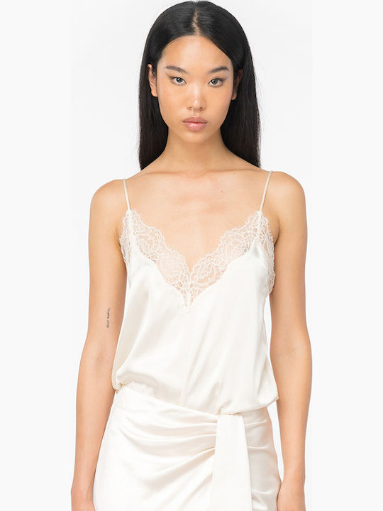 Tevatrone Γυναικείο Σατέν Lingerie Top με Δαντέλα Μπεζ