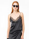 Γυναικείο Σατέν Lingerie Top με Δαντέλα Μαύρο