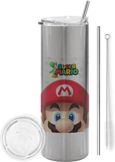 Koupakoupa Eco friendly Glass Thermos Stainless Steel BPA Free 600ml Silver with Straw