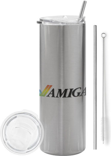 Koupakoupa Eco Friendly Stainless Steel Thermos Bottle BPA Free 600ml Silver with Straw