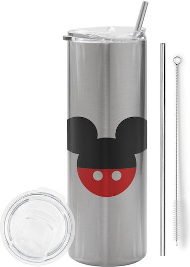 Koupakoupa Mickey head Eco friendly Glass Thermos Stainless Steel BPA Free 600ml Silver with Straw