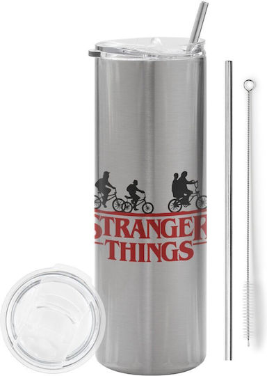 Koupakoupa Stranger Things Ποτήρι Θερμός Ανοξείδωτο BPA Free 600ml Κόκκινο με Καλαμάκι